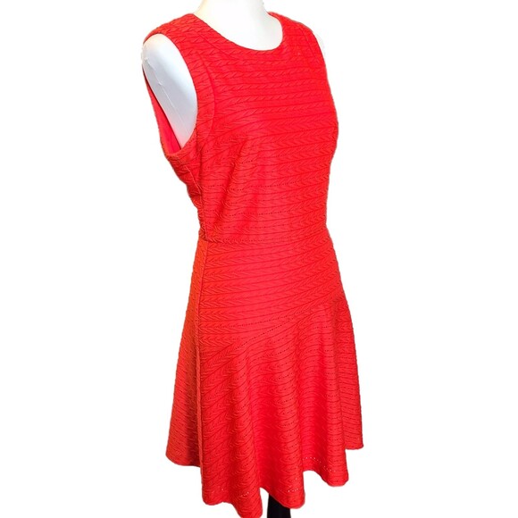 Donna Morgan | Sunset Orange Textured Eyelet Princess Flare Dress, Size 10, EUC - Picture 2 of 7